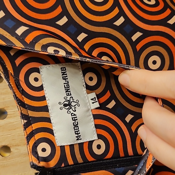 --Cute!-- Mod 60s inspired retro minidress OpArt brown orange navy geometric - Picture 2 of 8